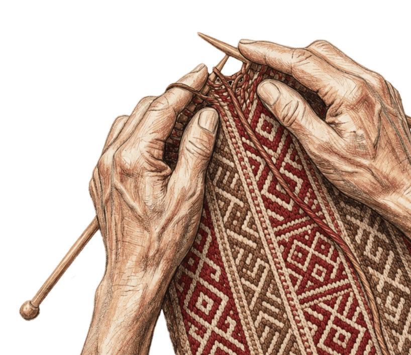 ilustración manos tejiendo